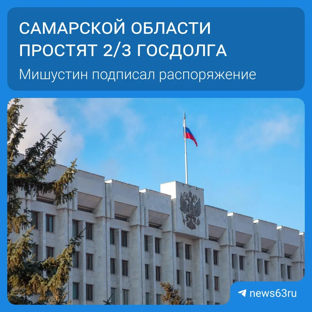 Михаил Мишустин подписал распоряжение о списании задолженности региона — Самарская область получила списание в 20,8 млрд руб.; всего в перечне 21 субъект, сумма списаний превышает 114 млрд руб., выплаты растянуты на пять лет.