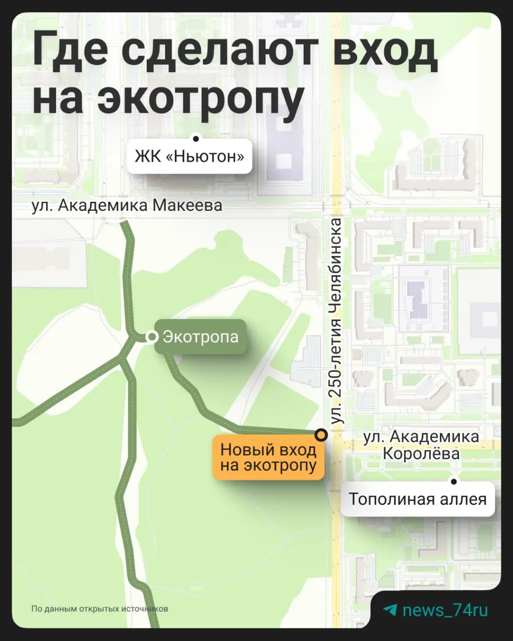Рабочие и техника приступили к обустройству входной группы в экотропу: арка, пергола с качелями, дорожки, освещение, туалет и велопарковка. Работы планируют завершить до конца июля.