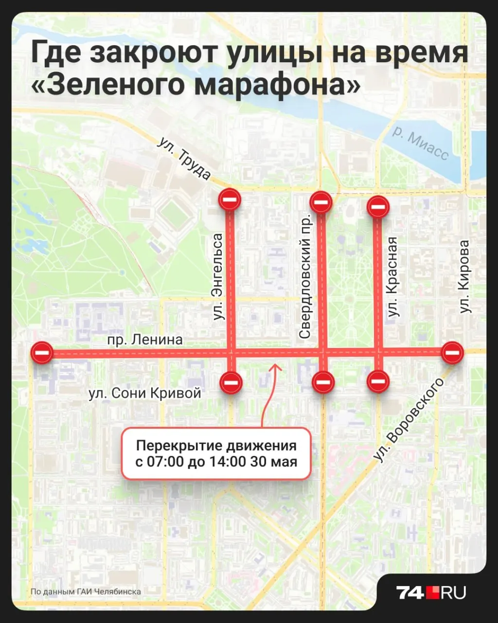 С 7:00 до 14:00 будет закрыт участок проспекта Ленина (от Воровского до Лесопарковой). Изменены схемы движения автобусов, троллейбусов и трамваев — уточняйте альтернативные остановки.