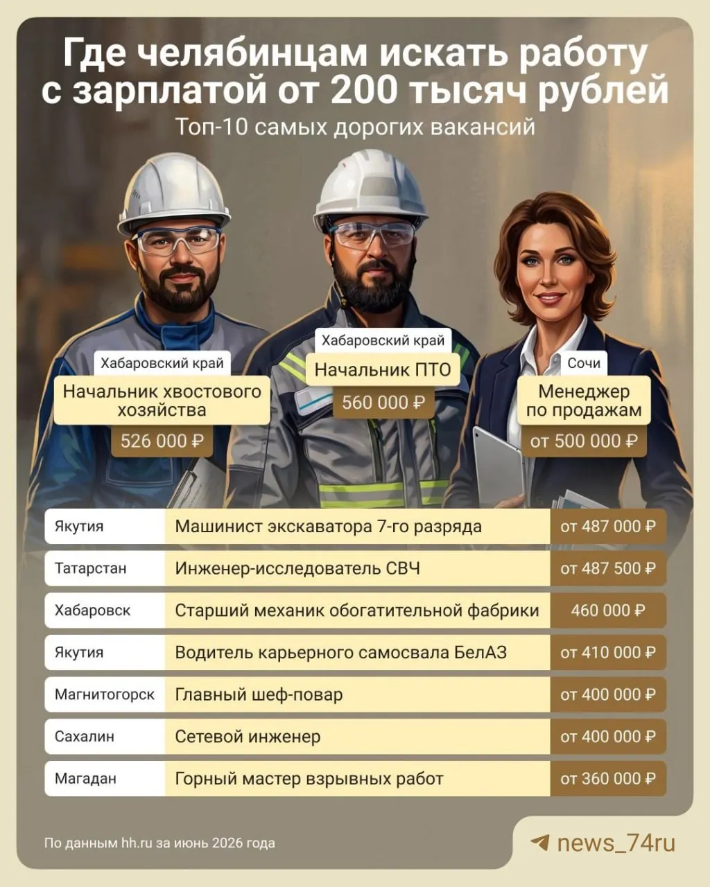 За два месяца работодатели разместили около 4 тыс. вакансий с зарплатой от 200 тыс. рублей; большинство — вахтовые позиции. Чаще всего требуются сварщики, водители, машинисты и менеджеры по продажам.