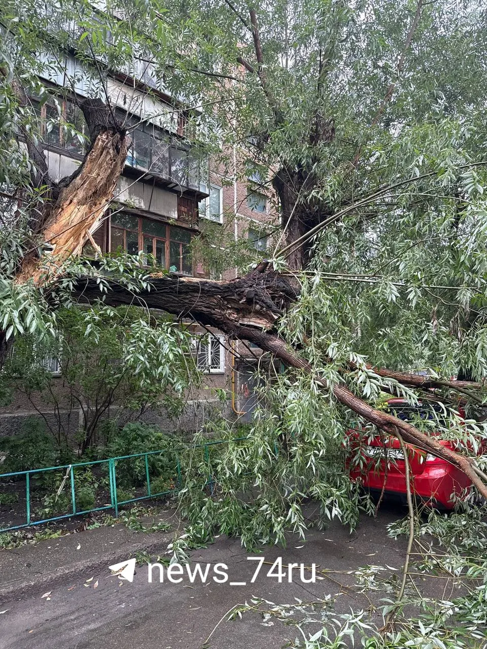 Дерево упало на машину во дворе улицы Образцова, ущерб предстоит оценить экспертизой.