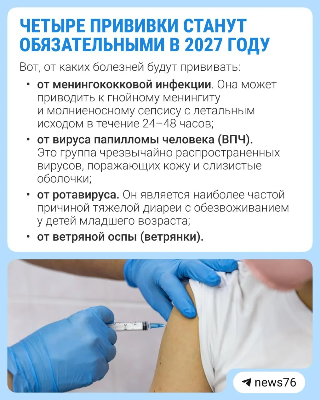 К 2027 году планируется обязательный ряд прививок; расширение календаря вакцинации обсуждается на государственном уровне.